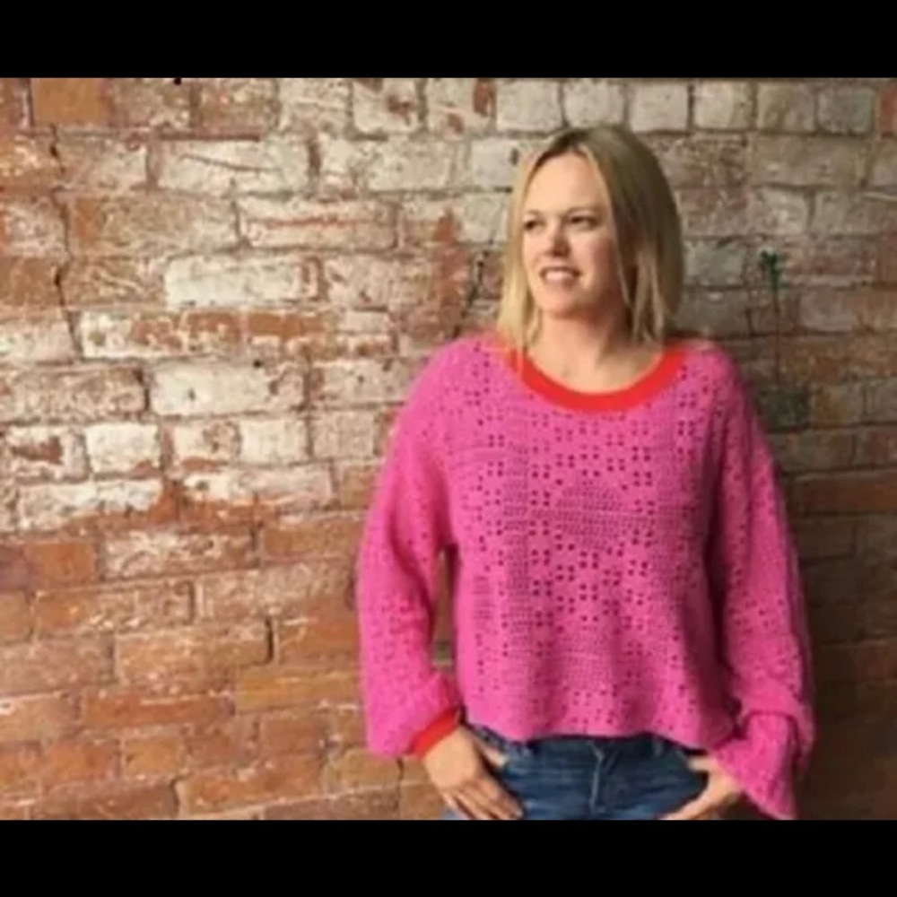 Free People Home Run Cotton Crochet Cropped Sweater XS NWT